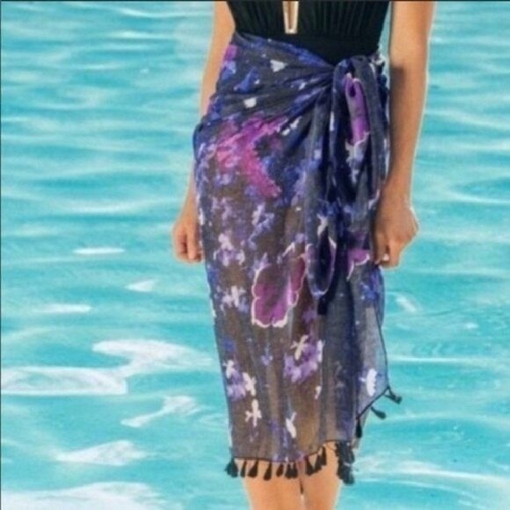 Peter Som Dream Floral Sarong Meteorite Tassel Fringe Cover Up O S